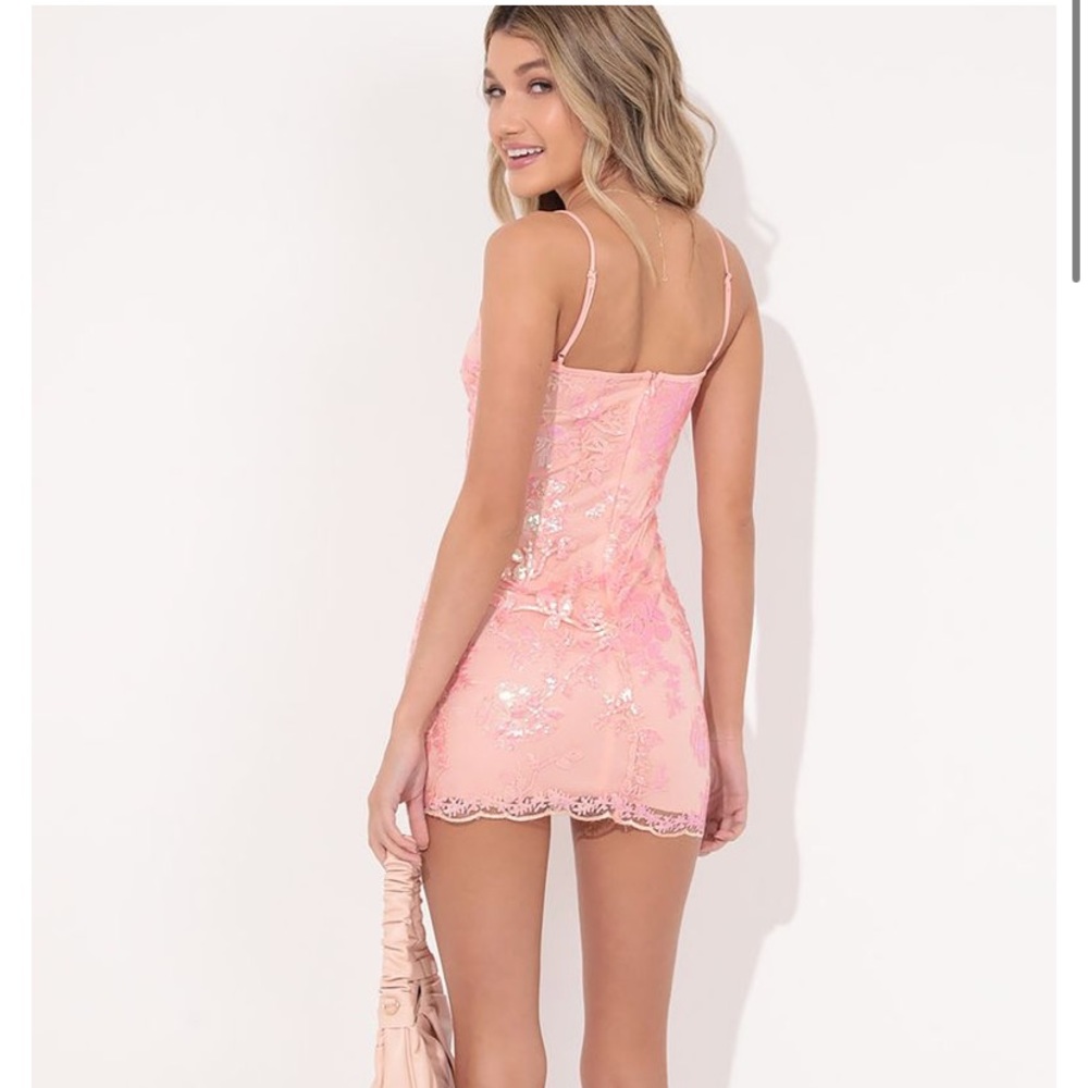 Jorja Bodycon Dress in Pink Iridescent Sequin xs